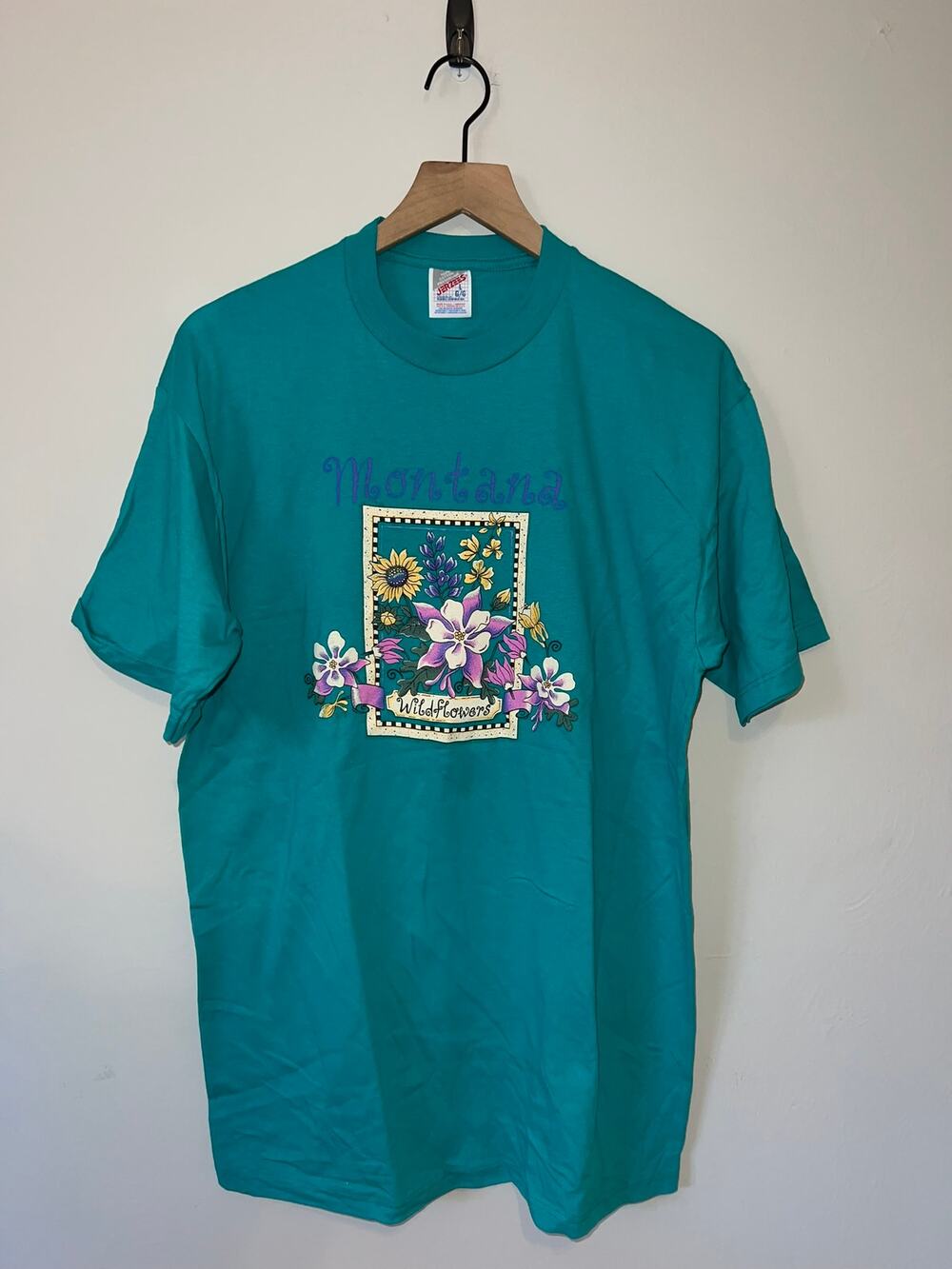 Vintage Montana Wildflowers Shirt Teal Flower Graphic Tee Large 90s 1990s VTG